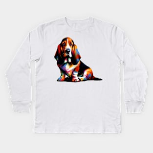 Vibrant Basset Fauve de Bretagne in Splash Art Kids Long Sleeve T-Shirt